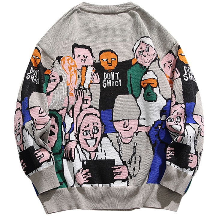 multi people print sweater