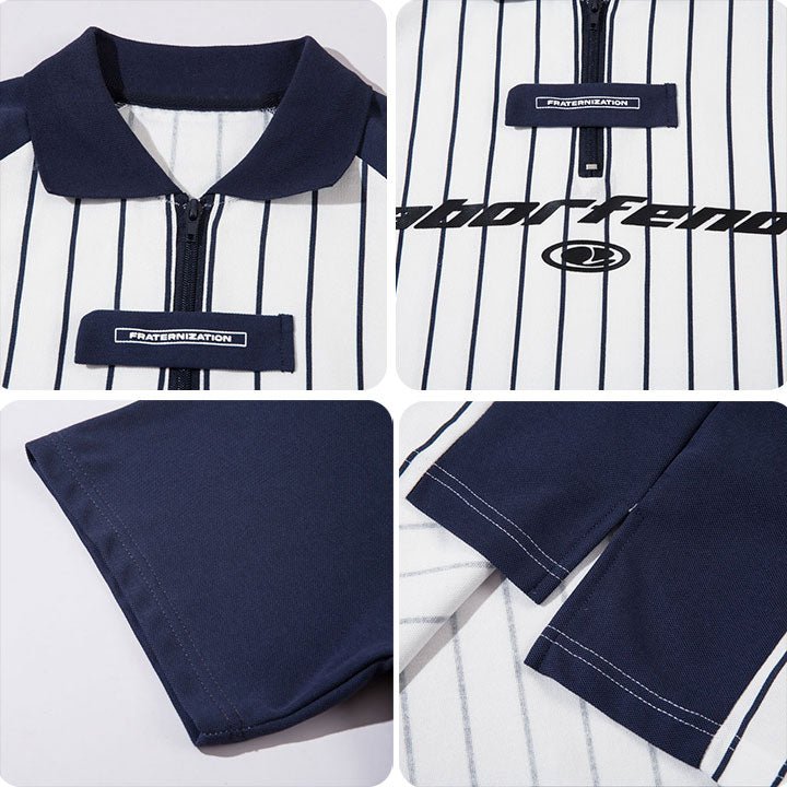 lapel striped s/s baseball shirt