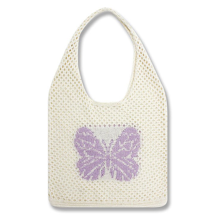 LEMANDIK® Handmade Knit Hollow Out Bag with Butterfly Print
