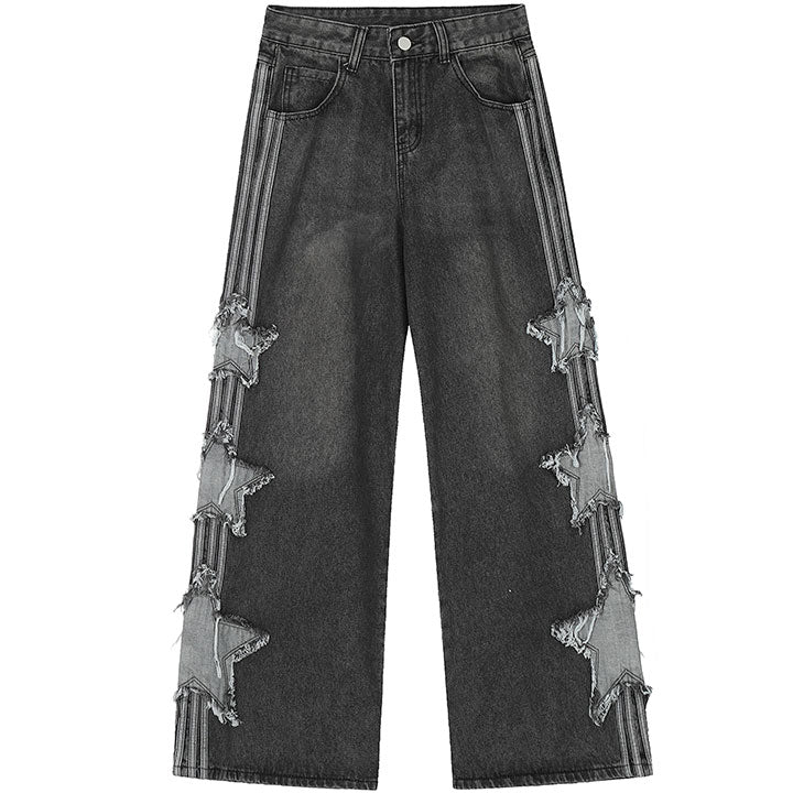 ripped star patchwork trousers