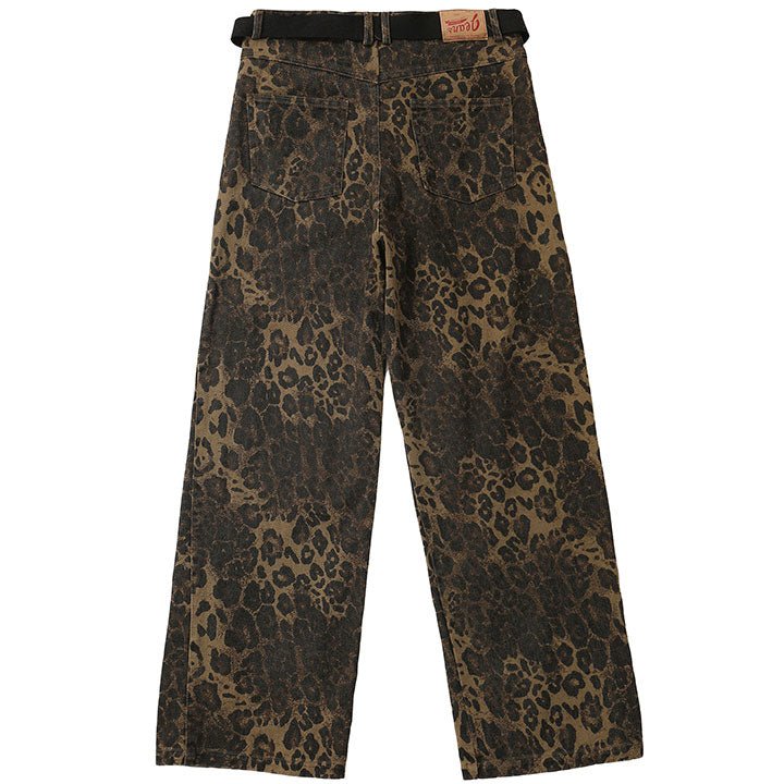 leopard print trousers with waist belt
