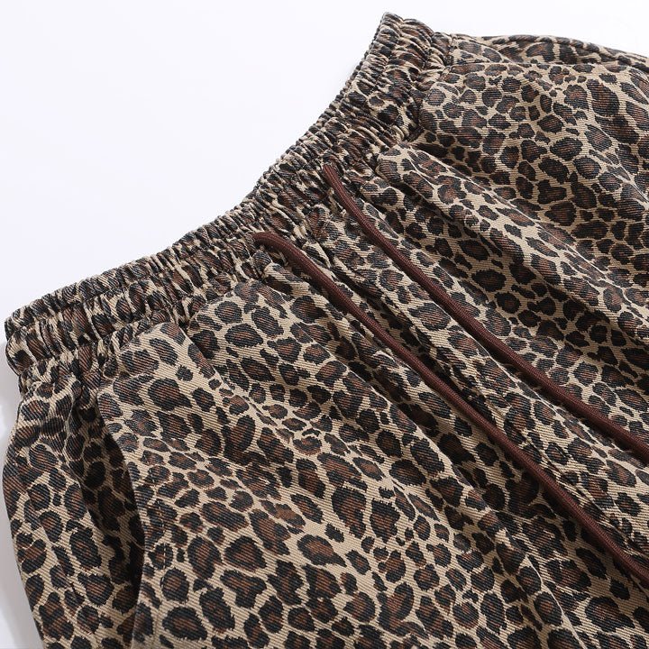 baggy leopard print denim shorts