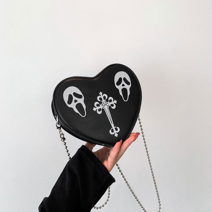 LEMANDIK® Gothic Skull Heart Shaped Zipper Chain Bag