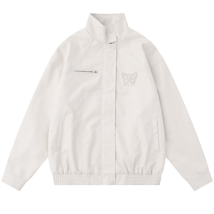 LEMANDIK® PU Leather Jacket Embroidery Butterfly
