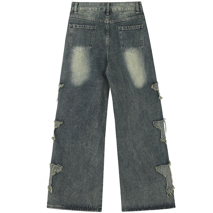oversize star patch washed jeans
