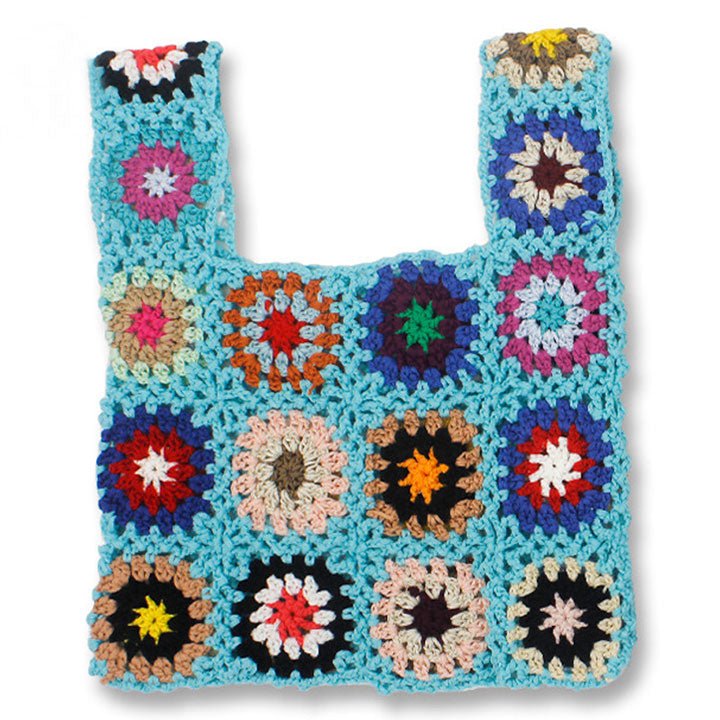 LEMANDIK® Bohemian Froral Granny Square Handmade Knitted Tote Bag
