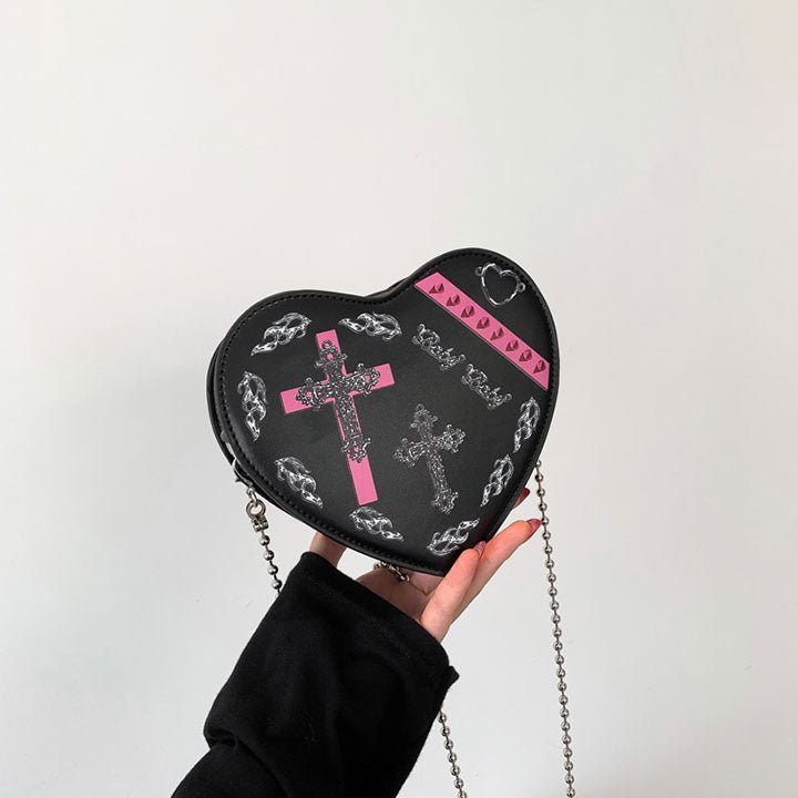LEMANDIK® Gothic Skull Heart Shaped Zipper Chain Bag