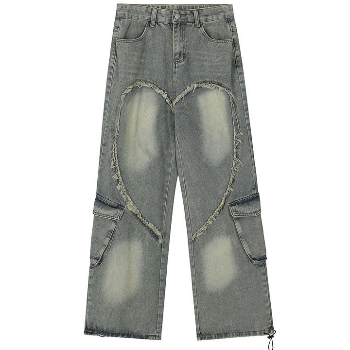 fringe heart jeans with side pockets