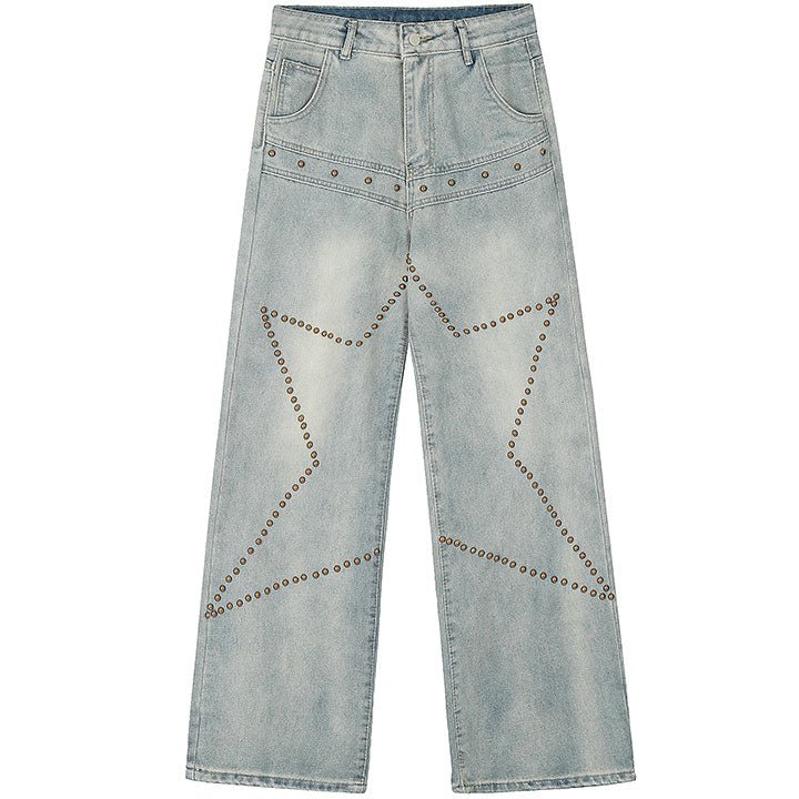 rivets star patch jeans