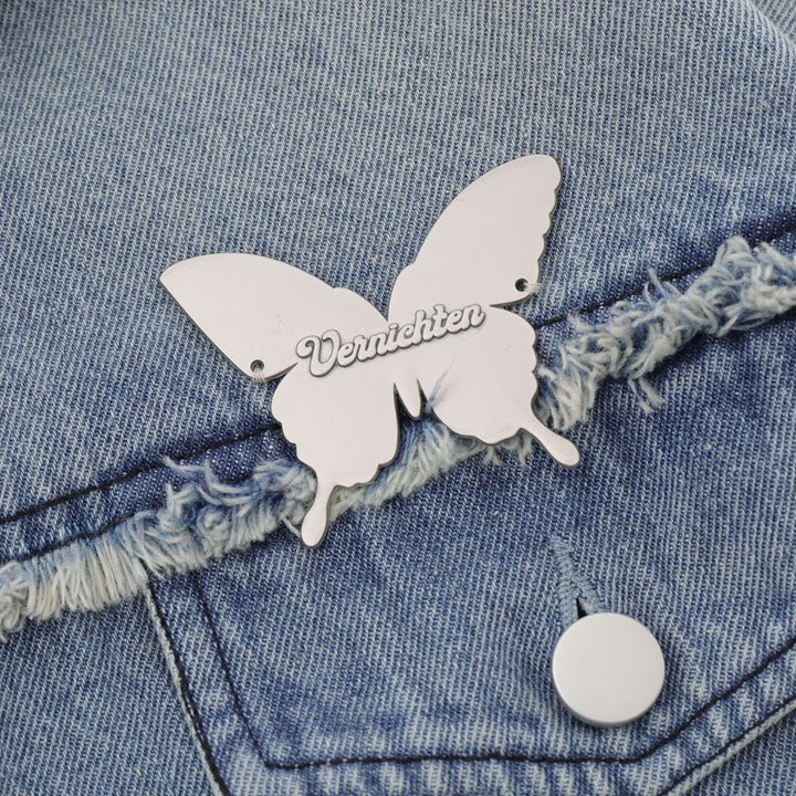 metal butterfly pendant denim jacket