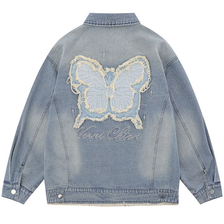 ripped butterfly patch denim jacket