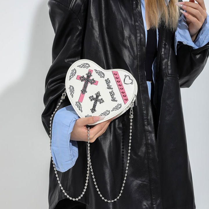 Women's white Chain Bag with crosses