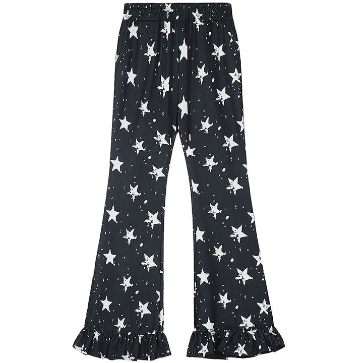 elastic waist star print pants