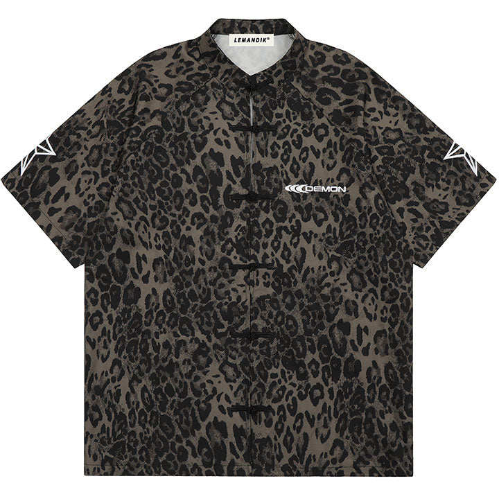 LEMANDIK® Leopard Button Up Shirt Embroidery Star