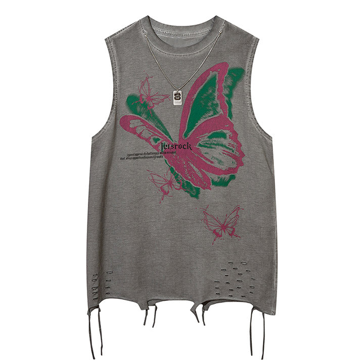 LEMANDIK® Colorful Butterfly Print Sleeveless T-shirt