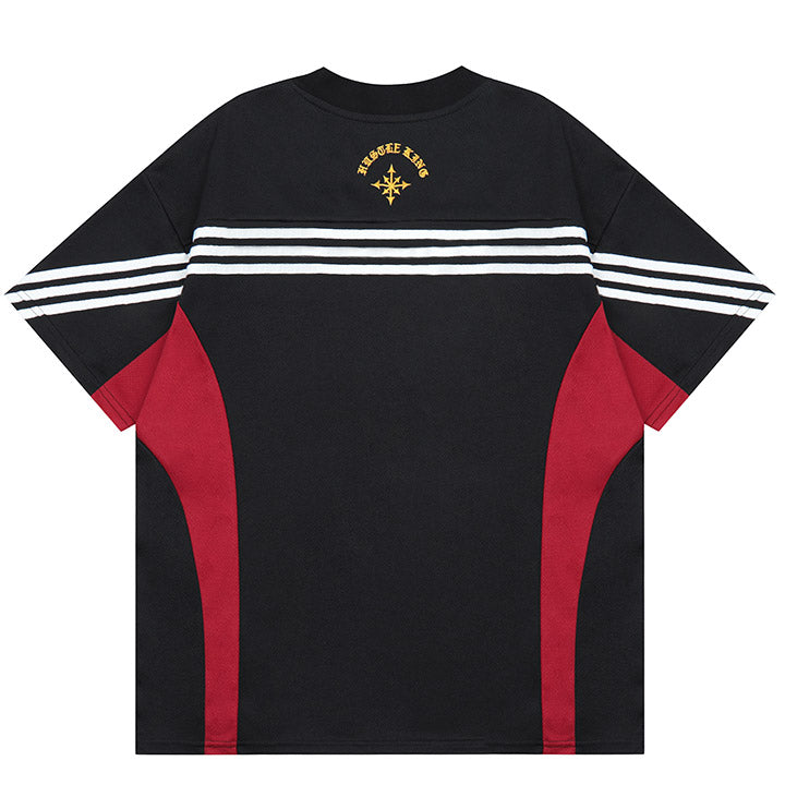 LEMANDIK® Retro-Jersey-T-Shirt mit Buchstabenaufdruck