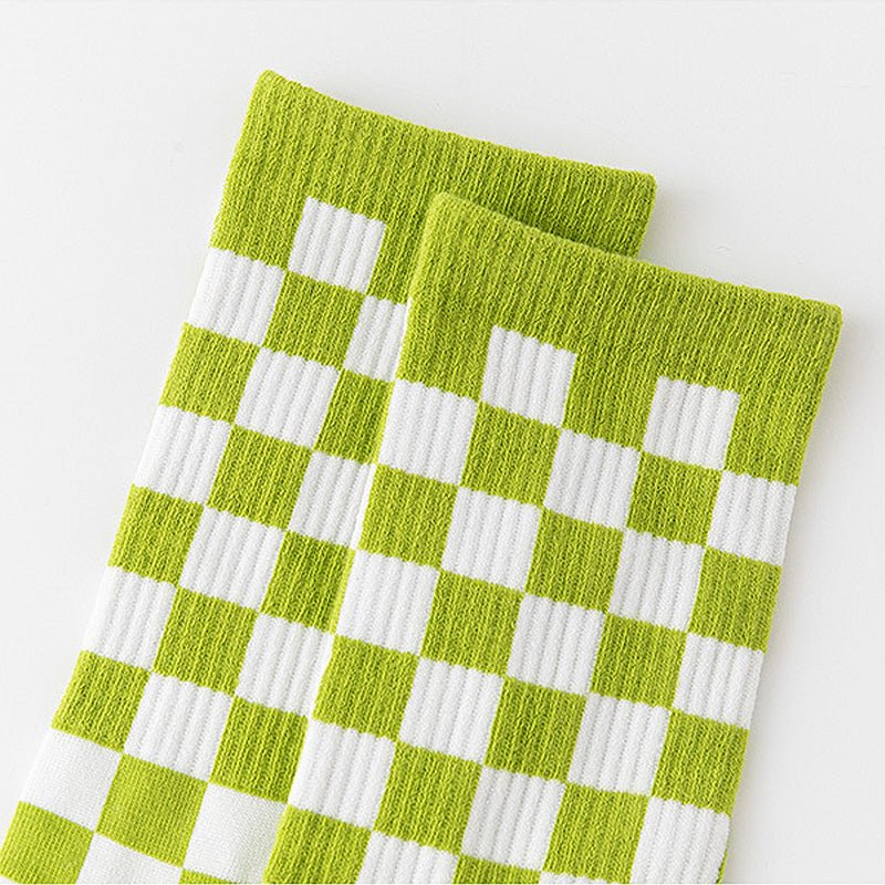 green Checkerboard Mid-calf Socks