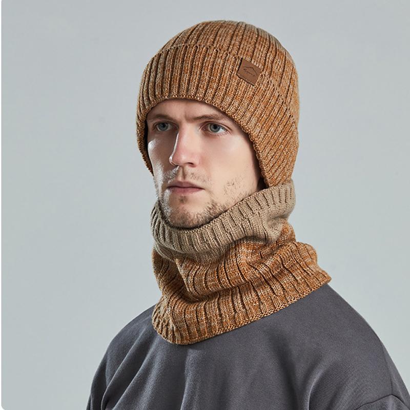 brown men's Fleece Knitted Wool Cap