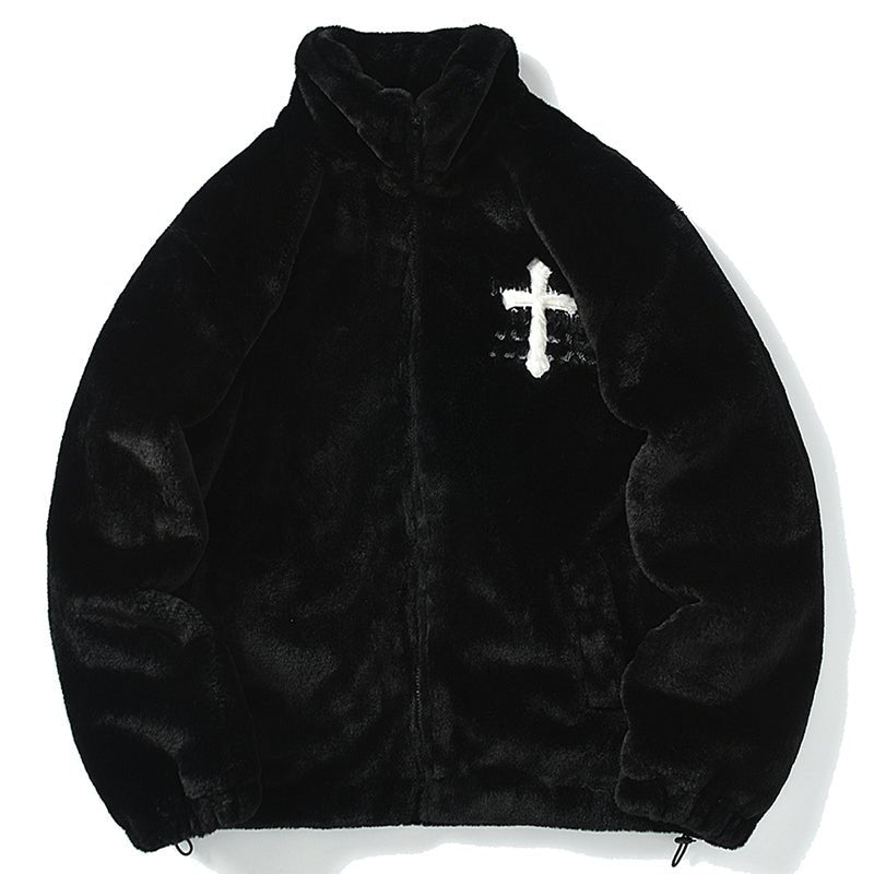 black cross fur jacket