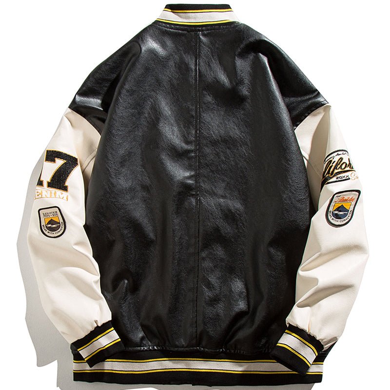 PU leather embroided jacket