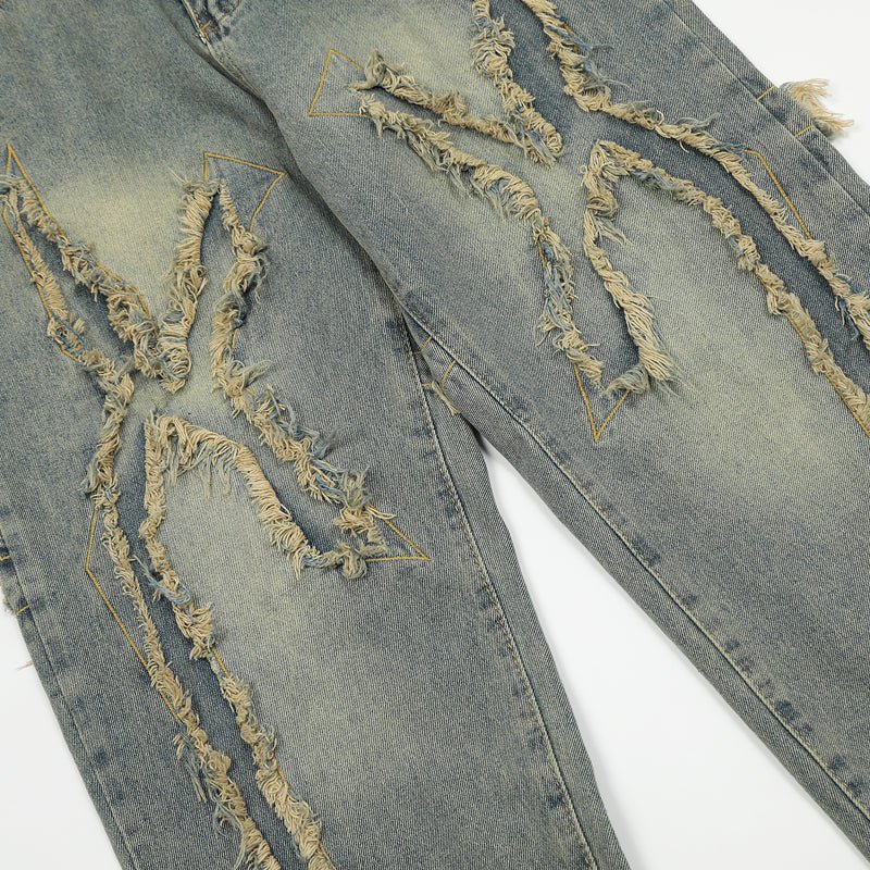 Men's vintage ripped stacked jeans