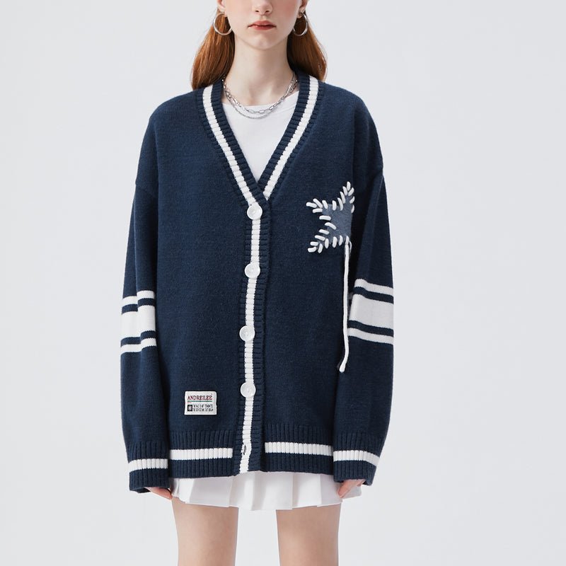 women's college cardigan sweater with star