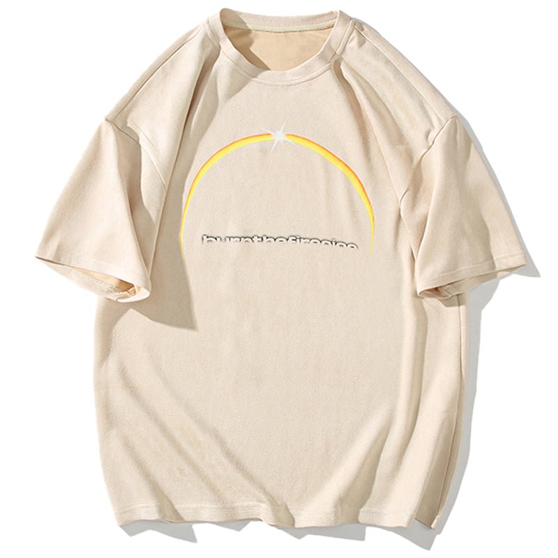 beige suede t-shirt with moon and star