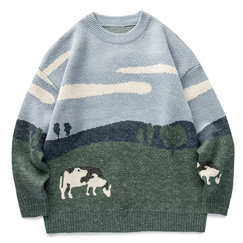 cow and pasture sweater