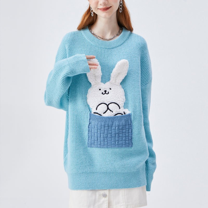 crewneck sweater with rabbit