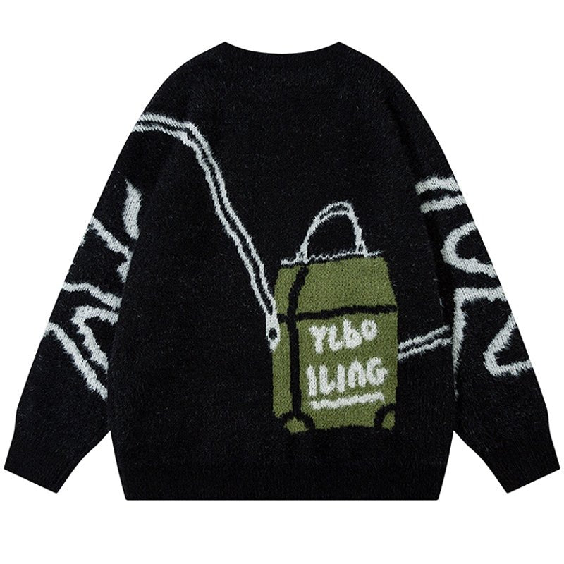 bag and letter pattern sweater