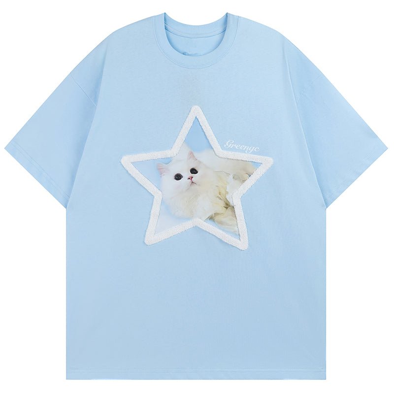 graphic t-shirt with star and cat