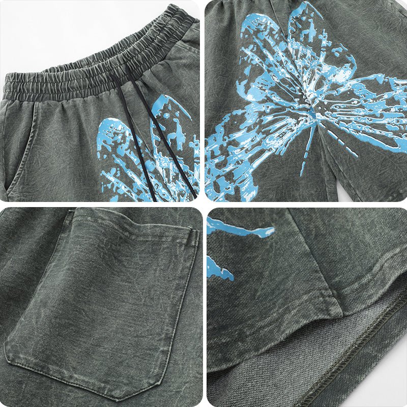 washed denim shorts butterfly
