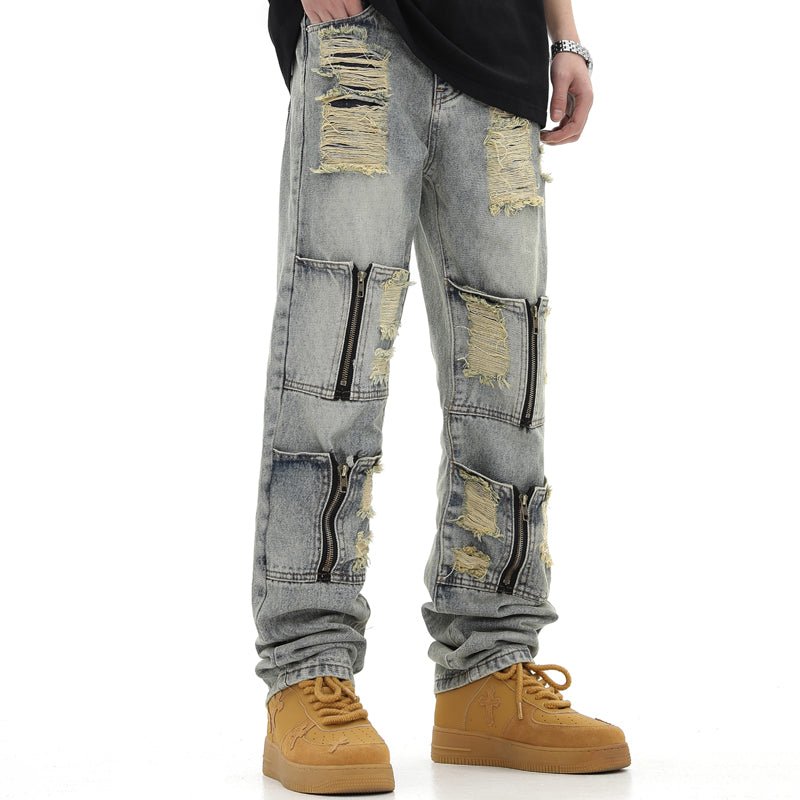 high street jeans with zip up holes