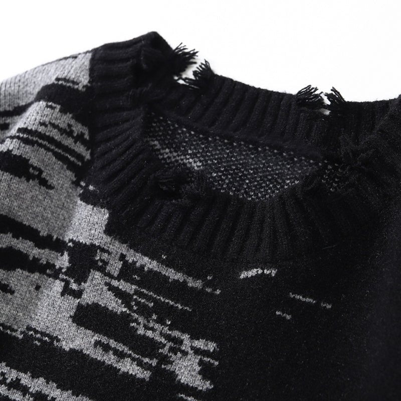 Irregular Splicing distressed sweater