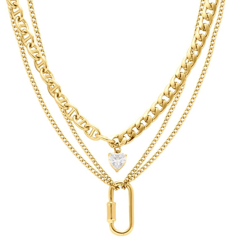 gold Double Layer Rhinestone Heart Jewelry