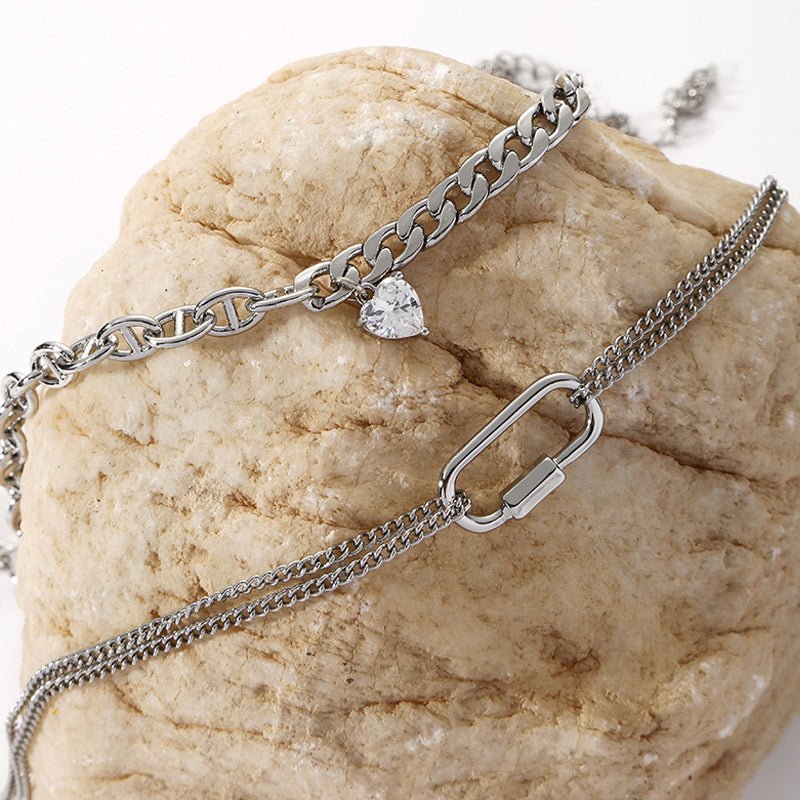 Double Layer Rhinestone Heart Jewelry
