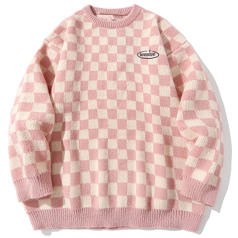 pink plaid knitted sweater