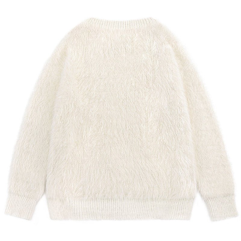 cream faux mink sweater with dino