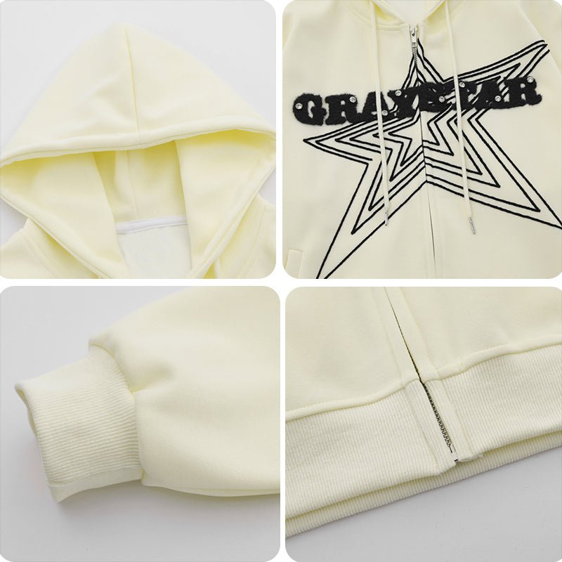Vintage Star Printing Zipper Hoodie