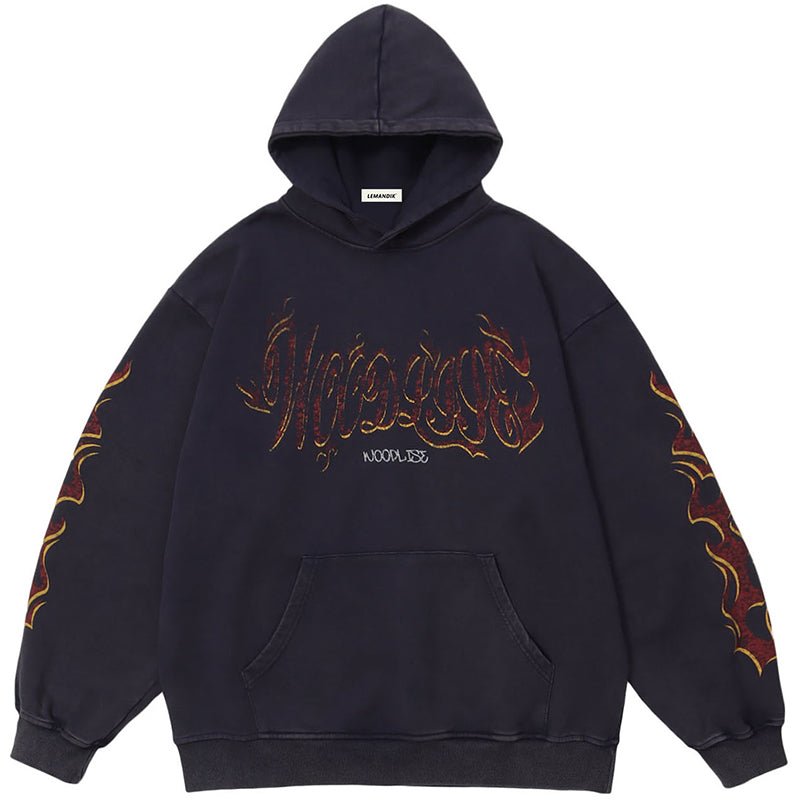 washed flame patterned hoodie