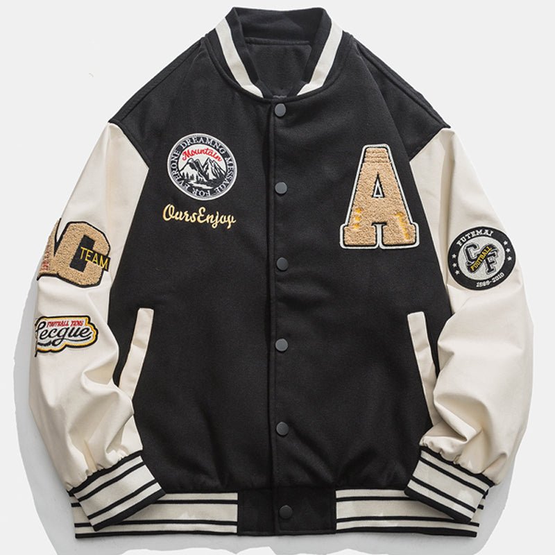 black varsity jacket with letter A