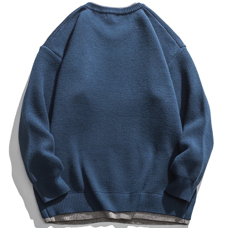 men's blue Layered Sweater Mount Fuji Pattern