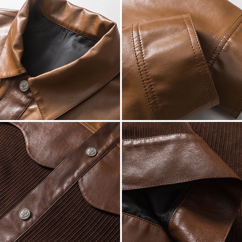 PU Leather Jacket Corduroy Patchwork