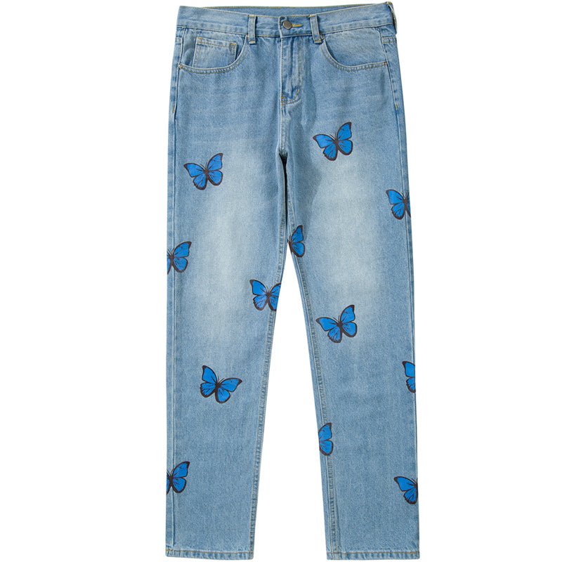 Lemandik Light Blue Jeans Full Butterfly Print