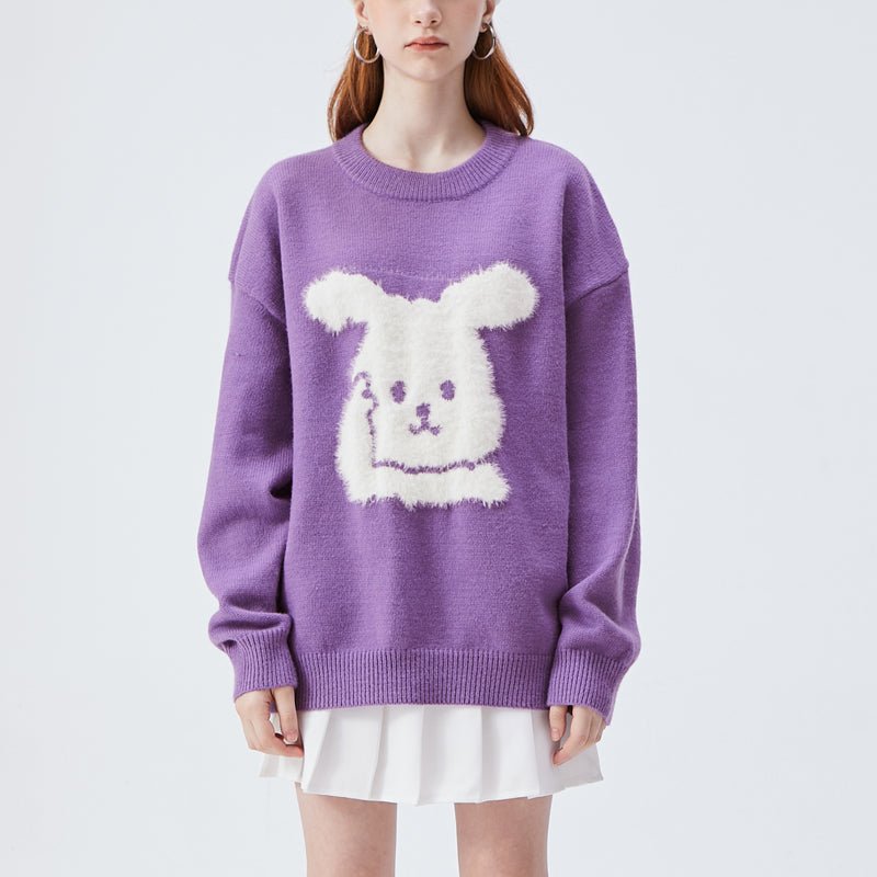 Round neck sweater with rabbit