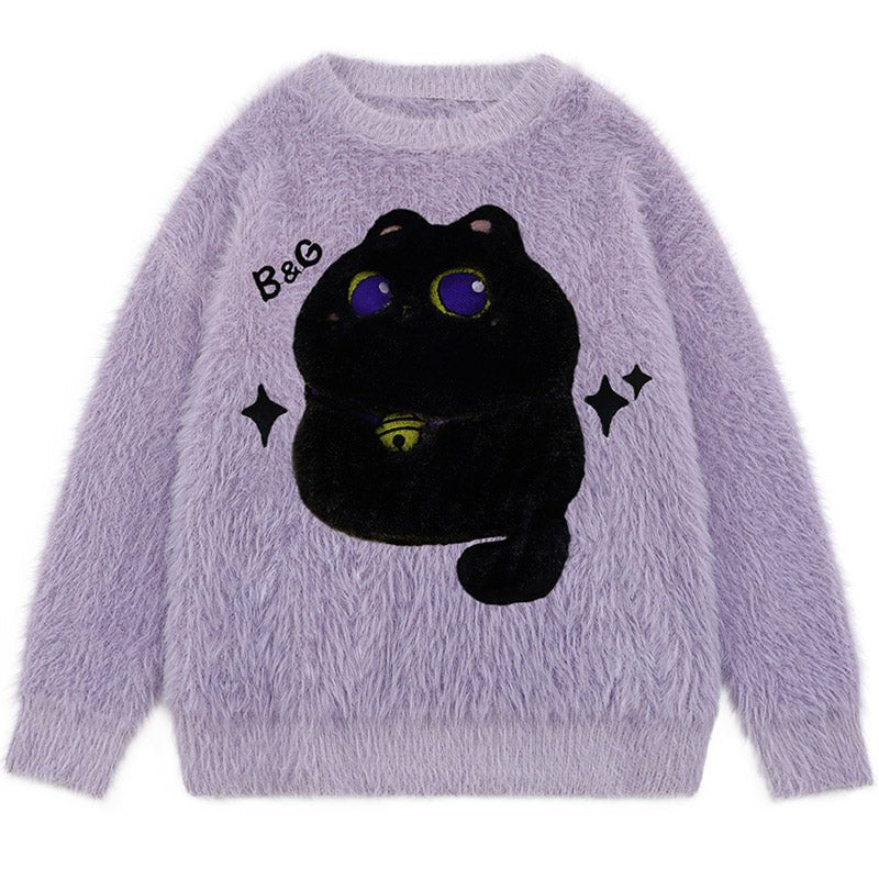 black cat furry sweater