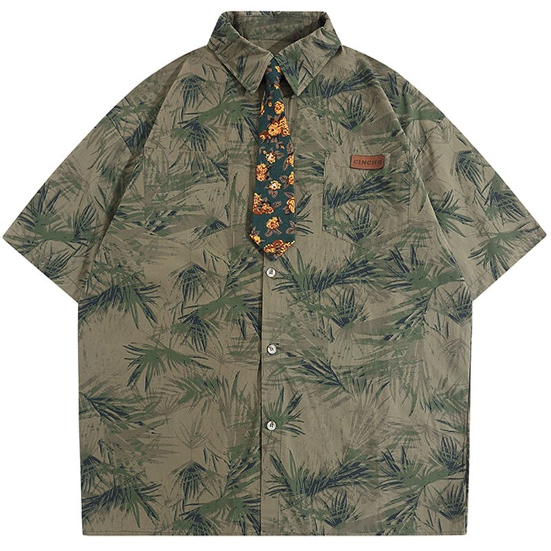 leaf button down shirt with tie