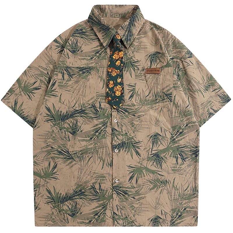leaf short sleeve shirt with tie