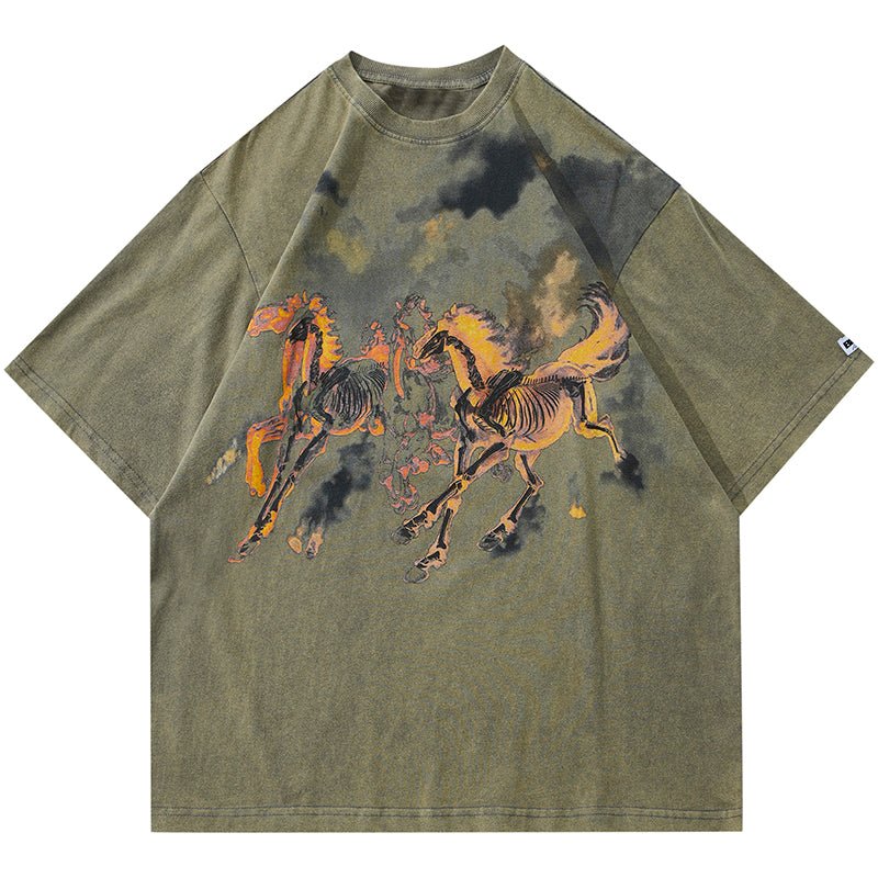 flame horse graphic t-shirt