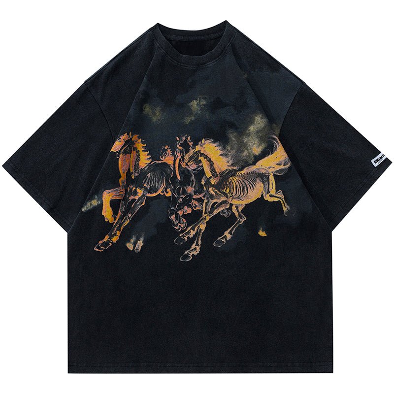 washed t-shirt flame horse